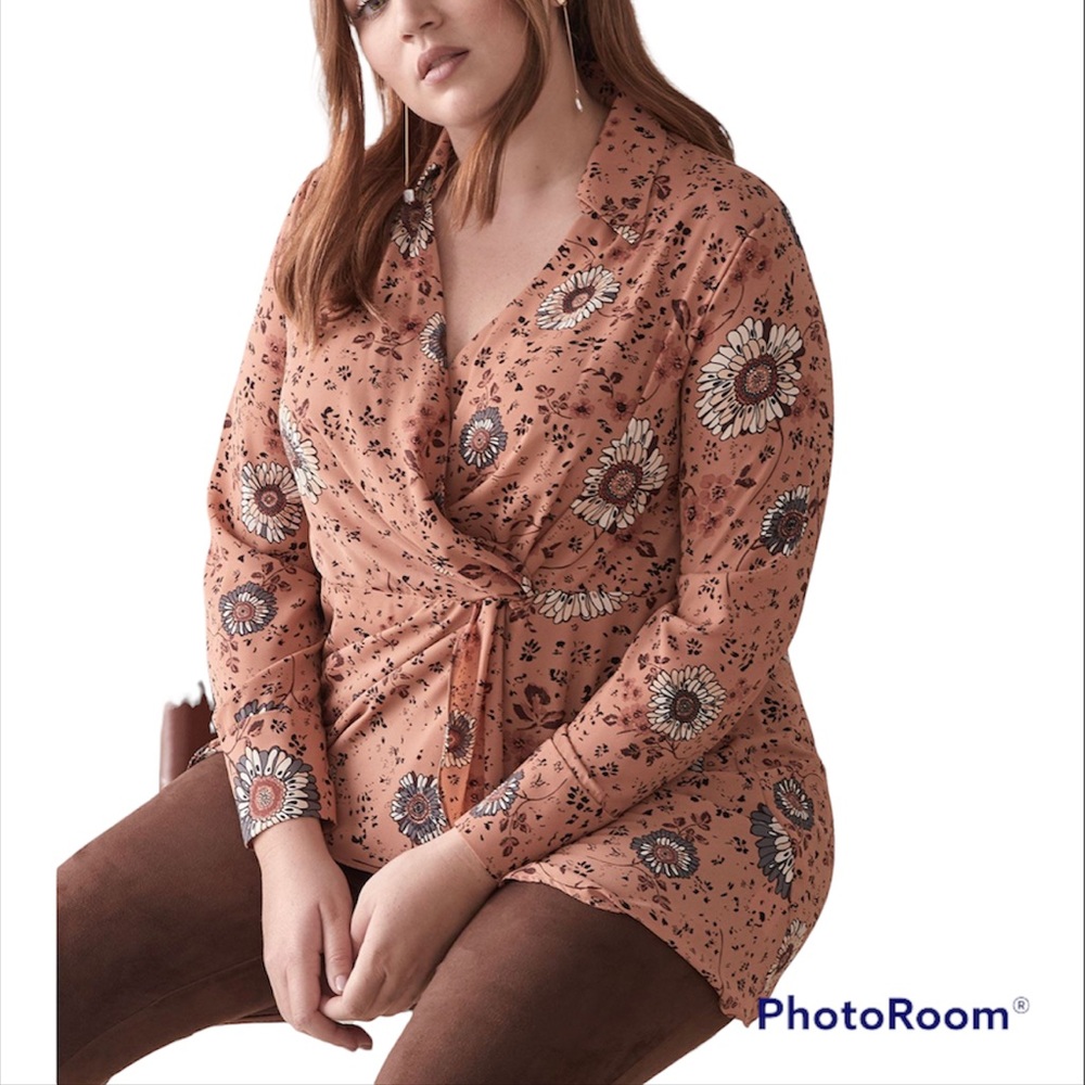 Addition Elle Faux Wrap Floral Tunic Blouse NWT